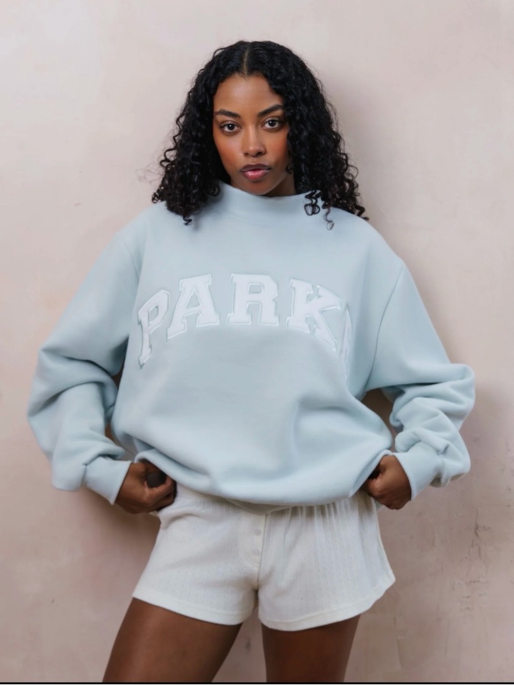 Parke Bridal Varsity Mockneck in Something Blue and White L/XL